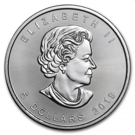 1 oz silver MAPLE LEAF 2019 $5 bu