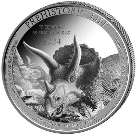 1 oz silver Prehistoric Life STEGOSAURUS 2023 bu 20FR BU