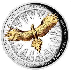 Australian Wedge-tailed Eagle 10th Anniversary 2024 1oz Silver Proof High Relief Gilded Coin
