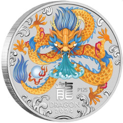 PM Lunar 3 dragon 5 oz silver 2024 COLOURED BU $5 Australia