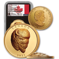 +++ Canada 1 oz GOLD BOLD BISON 2021 EXTRAORDINARY HIGH RELIEF $25 Proof NGC PF70 +++