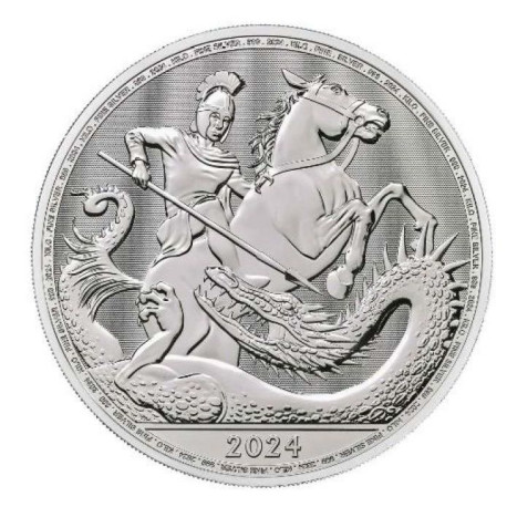 UK 1 oz silver ST GEORGE & The DRAGON 2024 £2 bu