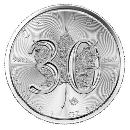 1 oz silver MAPLE LEAF 30th Anniversary 2018 $5 bu