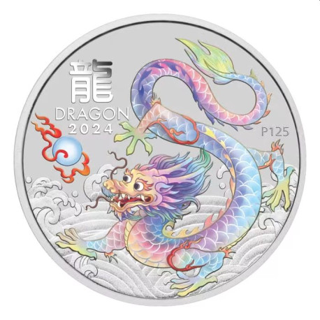 Australian Lunar Series III White Dragon 2024 Year of the Dragon 1oz Silver Coloured Coin in capsule