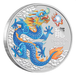 Australian Lunar Series III Blue Dragon 2024 Year of the Dragon 1oz Silver Coloured Coin in capsule