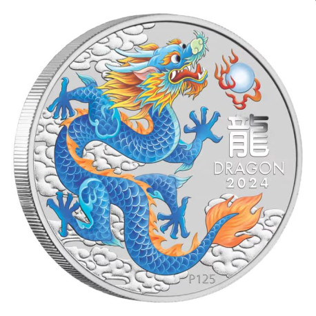 Australian Lunar Series III White Dragon 2024 Year of the Dragon 1oz Silver Coloured Coin in capsule