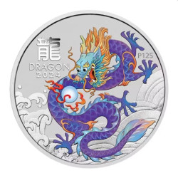 Australian Lunar Series III Purple Dragon 2024 Year of the Dragon 1oz Silver Coloured Coin in capsule