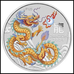 2024 1oz Australia Lunar Series III - Year of the Dragon - Golden Dragon .9999 Silver Coloured Coin In Card (ANA Special)