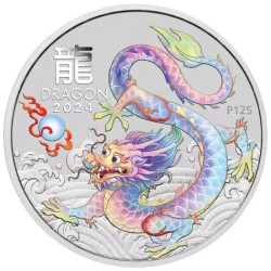 Australian Lunar Series III White Dragon 2024 Year of the Dragon 1/2oz Silver Coloured Coin in capsule