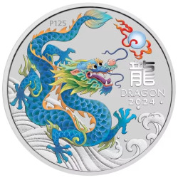 Australian Lunar Series III Teal Dragon 2024 Year of the Dragon 1/2oz Silver Coloured Coin in capsule