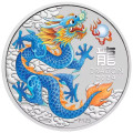 Australian Lunar Series III Teal Dragon 2024 Year of the Dragon 1/2oz Silver Coloured Coin in capsule