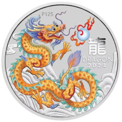 Australian Lunar Series III Golden Dragon 2024 Year of the Dragon 1/2oz Silver Coloured Coin in capsule