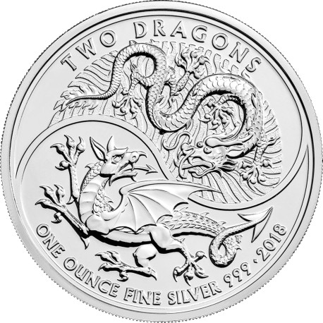 1 oz silver 2 DRAGONS 2018 U.K. £2