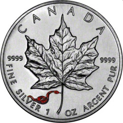 Canada 1 oz silver Maple Leaf 2001 $5 Privy Snake Coloured bu