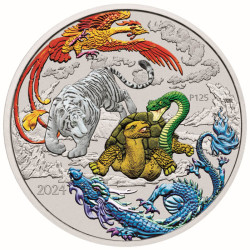 PM 1 oz silver FOUR GUARDIANS HONG 2024 COLOURED $1 bu CHINESE MYTHS & LEGENDS