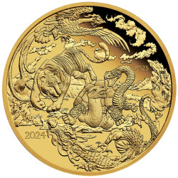 PM 1 oz GOLD FOUR GUARDIAN 2024 $100 PROOF Box + Coa Myths & Legends