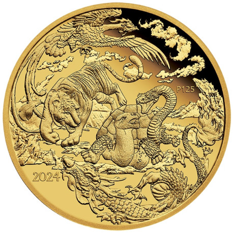 PM 1 oz GOLD DRAGON & KOI 2023 $100 PROOF Box + Coa Myths & Legends