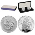 UK 2 oz Proof Silver The Tudor Beasts 2022 Lion of England 2-Coin Set (w/Box & COA)