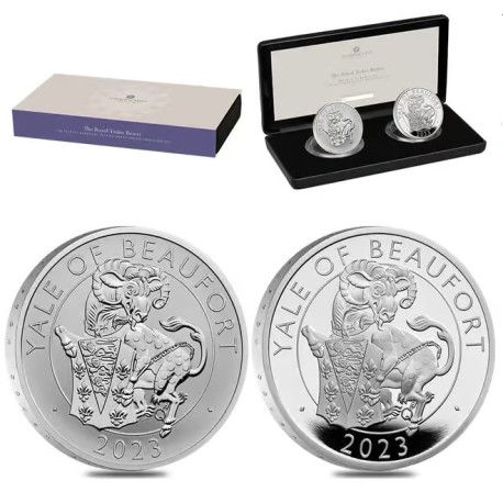 UK 2 oz Proof Silver The Tudor Beasts 2022 Lion of England 2-Coin Set (w/Box & COA)