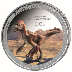 1 oz silver Prehistoric Life 2 UTAHRAPTOR 2024 COLOURED bu 20FR BU