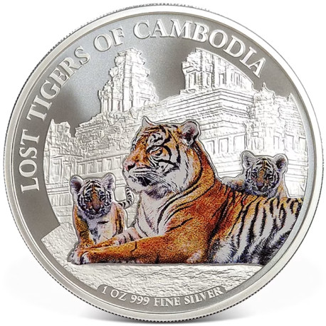 CAMBODIA 3000 RIELS 1 oz silver Lost Tigers 2023 bu COLOURED 3 000 Riels 