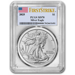 USA 1 oz silver U.S. Silver EAGLE 2025 $1 BU PCGS MS-70