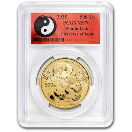 Gold CHINA PANDA 30 GR 2025 Yuan 500 PCGS MS-70 FDI