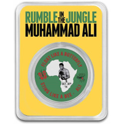 1 oz silver MUHAMMAD ALI RUMBLE IN THE JUNGLE 2023 bu $2 in TEP