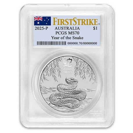 PM Lunar 3 SNAKE 1 oz silver 2025 BU $1 PCGS MS-70 FS
