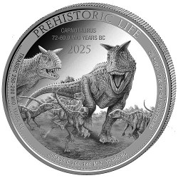 1 oz silver Prehistoric Life 2 CARNOTAURUS 2025 bu 20FR BU