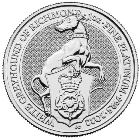 1 oz PLATINIUM PLATINUM QUEEN'S BEAST £100 WHITE GREYHOUND 2022 bu