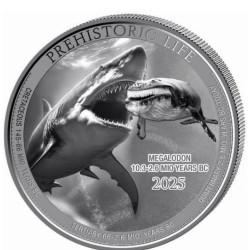 1 oz silver Prehistoric Life 2 MEGALODON 2025 bu 20FR BU