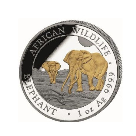 1 oz silver SOMALIA ELEPHANT 2025 GILDED Shillings 100
