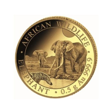 0.50 GR GOLD somalia elephant 2026 bu 20 Shillings BU