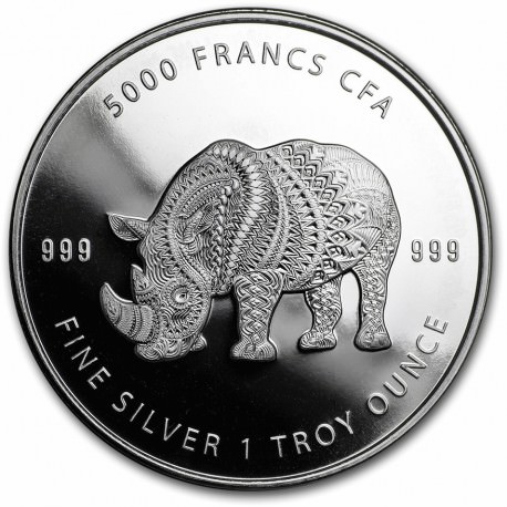1 oz silver Mandala Rhino 2018 Chad 5000 CFA